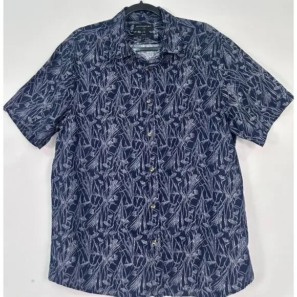 Banana Republic Blue & White Linen Floral Slim Fit Button Up Shirt Size L - Picture 2 of 8